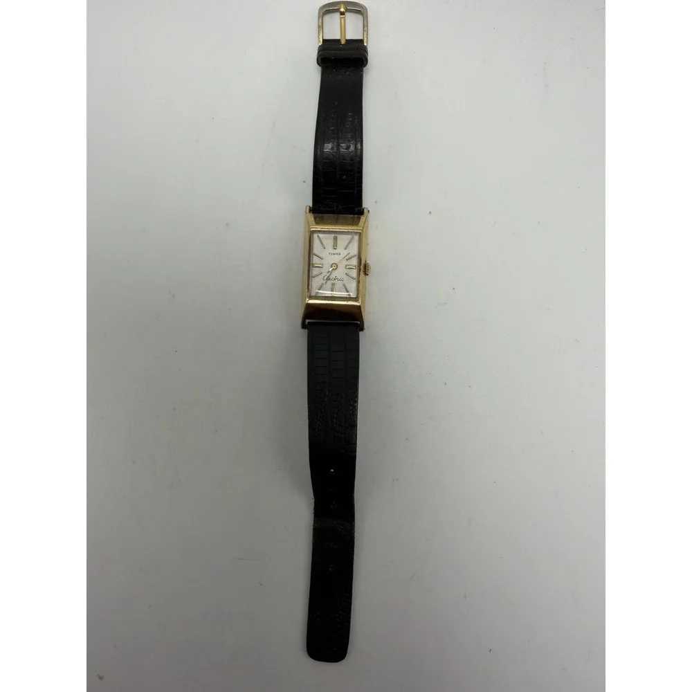 Timex Electric Ladies Tank Watch New Battery 10K Rolled Gold Plate 18MM 6.5
